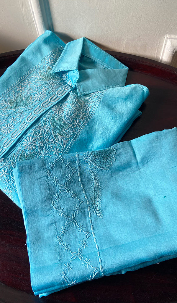 Afifa Women's Lakhnavi Handcrafted Chanderi Silk Chikankari Top And Pant Set - HONC0271700