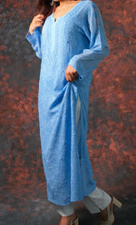 Load image into Gallery viewer, Yusra Women's Lakhnavi Handcrafted Viscose Georgette Chikankari Kurti- HONC0327254