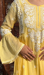 Load image into Gallery viewer, Fariah Women's Lucknowi Handcrafted Mul Chanderi Chikankari Kurti - HONC0264995