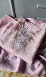 Load image into Gallery viewer, Women's Lakhnavi Handcrafted Pure Organza Chikankari Semi - stitched Kurta And Dupatta Set- HONC0309150