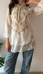 Load image into Gallery viewer, Sophia Women's Lakhnavi Handcrafted Mul Chanderi Chikankari Top - HONC0373010