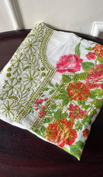 将图像加载到图库查看器中, Women's Lakhnavi Handcrafted Cotton Chikankari Unstitched Kurti Fabric - HONC0284318