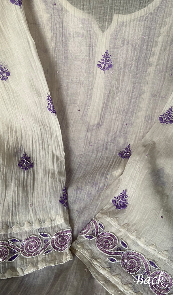 Aaliyah Women's Lakhnavi Handcrafted Mul Chanderi Semi - Stitched Kurta And Dupatta Set - HONC0290531