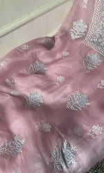 Load image into Gallery viewer, Women's Lakhnavi Handcrafted Pure Organza Chikankari Unstitched Kurta And Dupatta Set- HONC0307952