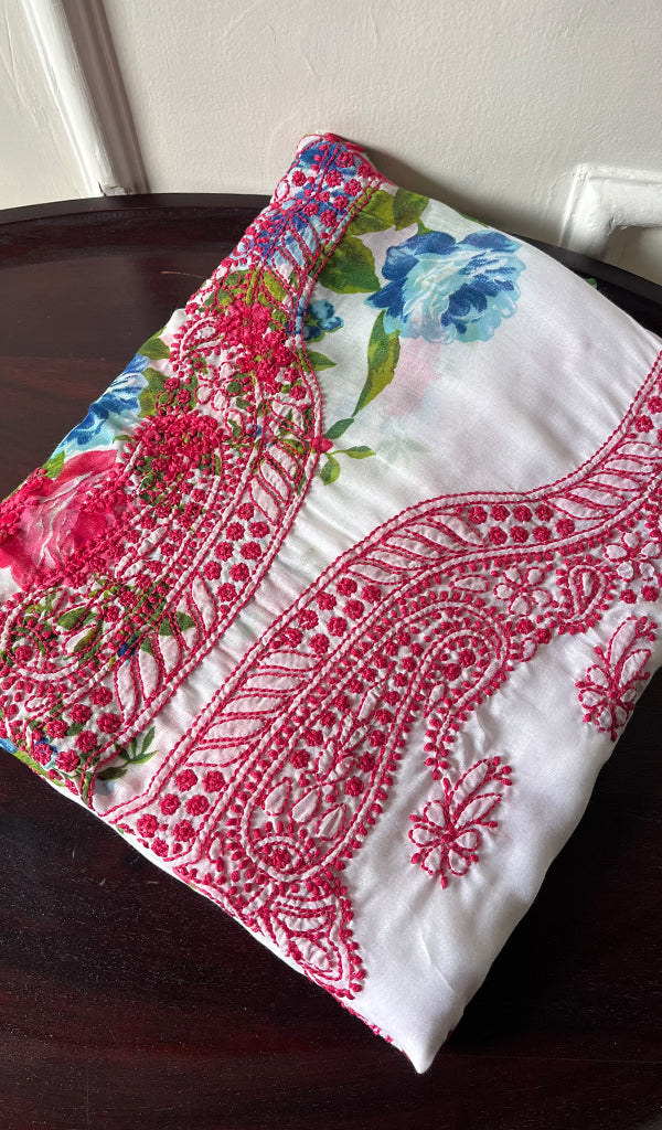 Women's Lakhnavi Handcrafted Cotton Chikankari Unstitched Kurti Fabric - HONC0284316