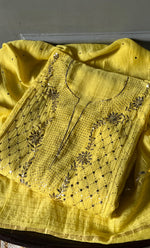 Load image into Gallery viewer, Fauzia Women's Lakhnavi Handcrafted Mul Chanderi Semi - Stitched Kurta And Dupatta Set - HONC0309549