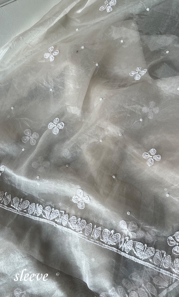 Women's Lakhnavi Handcrafted Organza Chikankari Unstitched Full Suit Material - HONC0284619