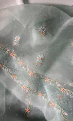 Load image into Gallery viewer, Women's Lakhnavi Handcrafted Pure Organza Chikankari Unstitched Kurta And Dupatta Set- HONC0323650