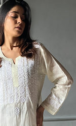 Load image into Gallery viewer, Women's Lakhnavi Handcrafted Kota Cotton Chikankari Kurti - HONC0305764