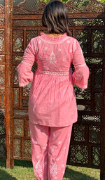 将图像加载到图库查看器中, Rania Women's Lakhnavi Handcrafted Cotton Chikankari Short Kurta And Afghani pant Set - HONC0268714