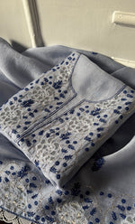 Load image into Gallery viewer, Women's Lakhnavi Handcrafted Pure Organza Chikankari Unstitched Kurta And Dupatta Set- HONC0320493