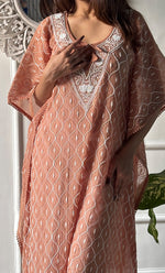Load image into Gallery viewer, Rabia Women's Lucknowi Handcrafted Mul chanderi Chikankari Kaftan - HONC0326228