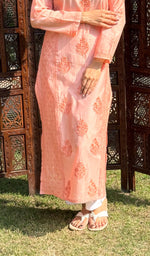 Load image into Gallery viewer, Masooma Women's Lucknowi Handcrafted Chanderi Chikankari Kurti - HONC0258062