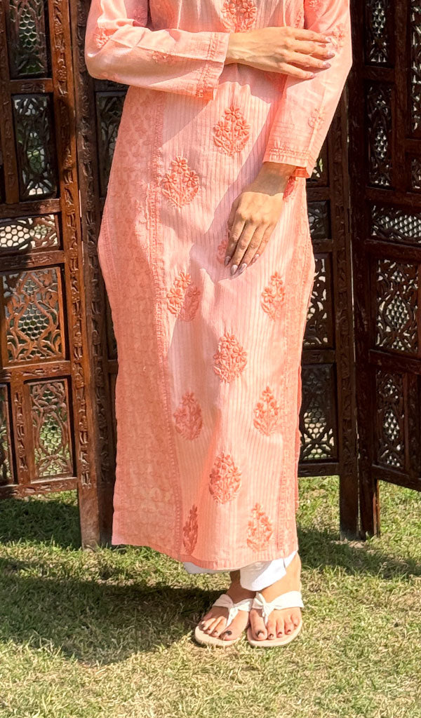Masooma Women's Lucknowi Handcrafted Chanderi Chikankari Kurti - HONC0258062