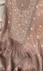 将图像加载到图库查看器中, Women's Lakhnavi Handcrafted Mul Chanderi Unstitched Chikankari Full Suit Material - HONC0316857
