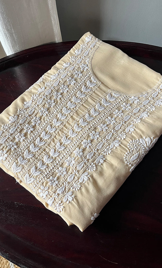 Women's Lakhnavi Handcrafted Cotton Chikankari Unstitched Kurti Fabric - HONC0302648