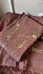 将图像加载到图库查看器中, Fauzia Women's Lakhnavi Handcrafted Mul Chanderi Semi - Stitched Kurta And Dupatta Set - HONC0254100