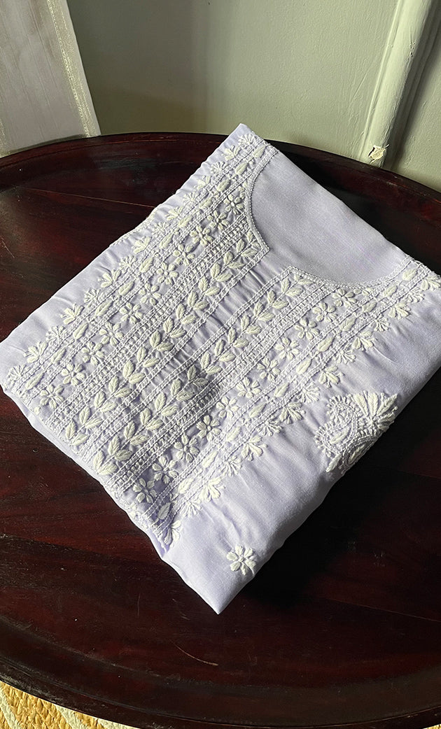 Women's Lakhnavi Handcrafted Cotton Chikankari Unstitched Kurti Fabric - HONC0302637