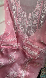 将图像加载到图库查看器中, Women's Lakhnavi Handcrafted Pure Organza Chikankari Semi - Stitched Kurta And Dupatta Set- HONC0310095