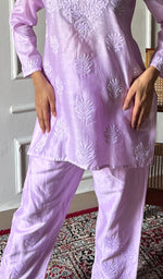 Load image into Gallery viewer, Riddhi Women's Lakhnavi Handcrafted Chanderi Silk Chikankari Top And Pant Set - HONC03607280