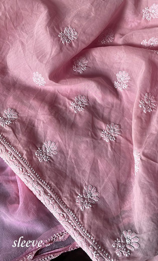 Women's Lakhnavi Handcrafted Unstitched Cotton Chikankari Suit Material - HONC0320315