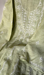 Load image into Gallery viewer, Women's Lakhnavi Handcrafted Linen Cotton Semi -Stitched Anarkali And Dupatta Set - HONC0246479