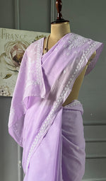 Load image into Gallery viewer, Fairoz Women's Lakhnavi Handcrafted Cotton Chikankari Saree - HONC0311930