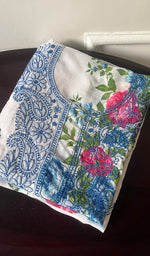 将图像加载到图库查看器中, Women's Lakhnavi Handcrafted Cotton Chikankari Unstitched Kurti Fabric - HONC0284327