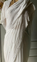 Load image into Gallery viewer, Women's Lakhnavi Handcrafted Viscose Georgette Chikankari Saree - HONC0271070