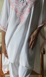 Load image into Gallery viewer, Women's Lucknowi Handcrafted Cotton Chikankari Kaftan - HONC0297354