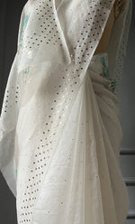 Load image into Gallery viewer, Women's Lucknowi Handcrafted Pure Organza Silk Chikankari Saree - HONC0307476
