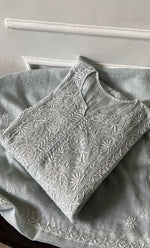 Load image into Gallery viewer, Women's Lucknowi Handcrafted Kota Cotton Chikankari Unstitched Kurta And Dupatta Set - HONC0307250