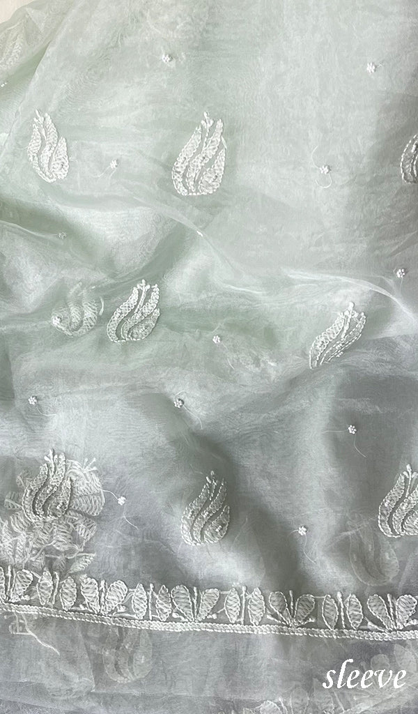 Women's Lakhnavi Handcrafted Organza Chikankari Unstitched Full Suit Material - HONC0271210