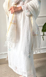 Load image into Gallery viewer, Women's Lakhnavi Handcrafted Mul Chanderi Chikankari Stitched Kurta, Dupatta And Pant Set - HONC0300859