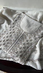 Load image into Gallery viewer, Saziya Women's Lakhnavi Handcrafted Mul Chanderi Semi - Stitched Kurta And Dupatta Set - HONC0300392