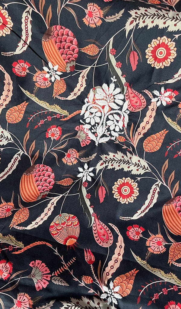 Women's Lakhnavi Handcrafted Cotton Chikankari Unstitched Kurti Fabric - HONC0268836