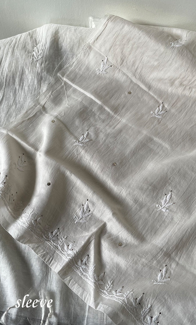 Women's Lucknowi Handcrafted Chanderi Silk Chikankari Kurta Dupatta Set - HONC0267143
