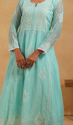 Load image into Gallery viewer, Women's Lakhnavi Handcrafted Mul Chanderi Chikankari Stitched Kurta, Dupatta And Pant Set - HONC0824547