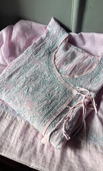 Load image into Gallery viewer, Women's Lakhnavi Handcrafted Mul Chanderi Semi - Stitched Angrakha And Dupatta Set - HONC0310806