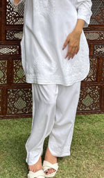 Load image into Gallery viewer, Women's Lakhnavi Handcrafted Modal Cotton Chikankari Top And Pant Set  - HONC0267544