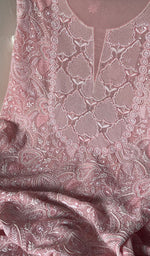 将图像加载到图库查看器中, Women's Lakhnavi Handcrafted Pure Silk Georgette Chikankari Suit Material - HONC0185396