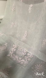 Load image into Gallery viewer, Women's Lakhnavi Handcrafted Pure Organza Chikankari Unstitched Kurta And Dupatta Set- HONC0335078