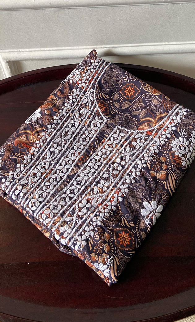 Women's Lakhnavi Handcrafted Cotton Chikankari Unstitched Kurti Fabric - HONC0315325