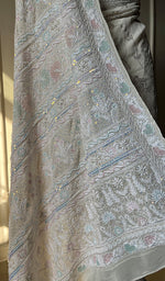 Load image into Gallery viewer, Women's Lakhnavi Handcrafted Pure Silk Georgette Chikankari Saree - HONC0202451