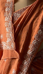 将图像加载到图库查看器中, Women's Lakhnavi Handcrafted Pure Silk Georgette Chikankari Saree - HONC0216637