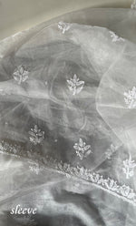 将图像加载到图库查看器中, Women's Lakhnavi Handcrafted Organza Chikankari Unstitched Kurta And Dupatta Set - HONC0249870