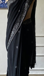 Load image into Gallery viewer, Women's Lakhnavi Handcrafted Pure Silk Georgette Chikankari Saree - HONC0274172