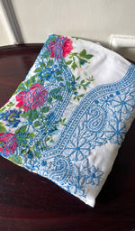 将图像加载到图库查看器中, Women's Lakhnavi Handcrafted Cotton Chikankari Unstitched Kurti Fabric - HONC0284319