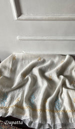 Load image into Gallery viewer, Saziya Women's Lakhnavi Handcrafted Mul Chanderi Semi - Stitchd Kurta And Dupatta Set - HONC0307231