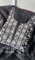 将图像加载到图库查看器中, Women's Lakhnavi Handcrafted Pure Chiffon Semi - Stitched Anarkali And Dupatta Set - HONC0268271